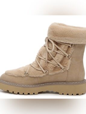 Jennifer Lopez Tan Faux-Fur Lace-Up Winter Boot